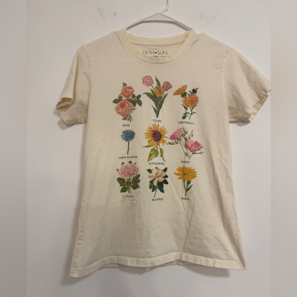 Fifth Sun Tops - Fifth Sun Cream Cotton Flower T-Shirt
